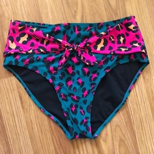 Decree High Waist Front Tie Swim Bikini Bottom Sz L
